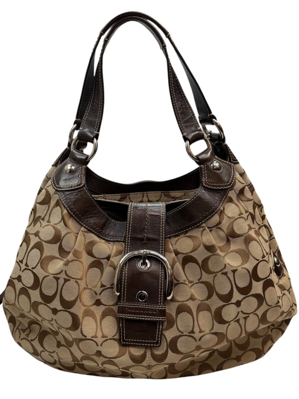 Vintage Coach SOHO Lynn Signature Monogram Brown Canvas Hobo Bag